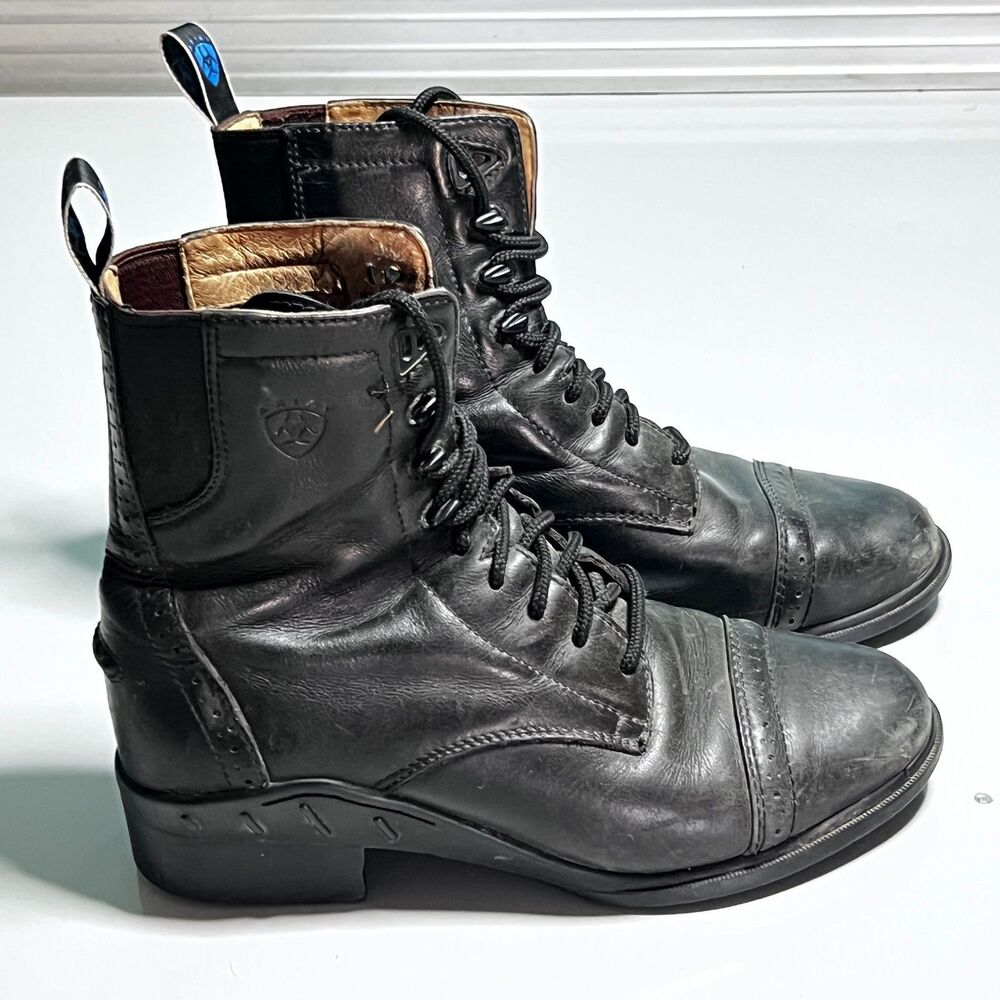 Ariat Scout Lace Paddock Boots Womens Size 8 B Black Leather Equestrian Riding
